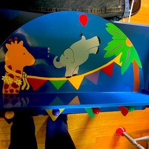 Beautiful colorful hand painted childrens' animal party-themed wall mount shelf